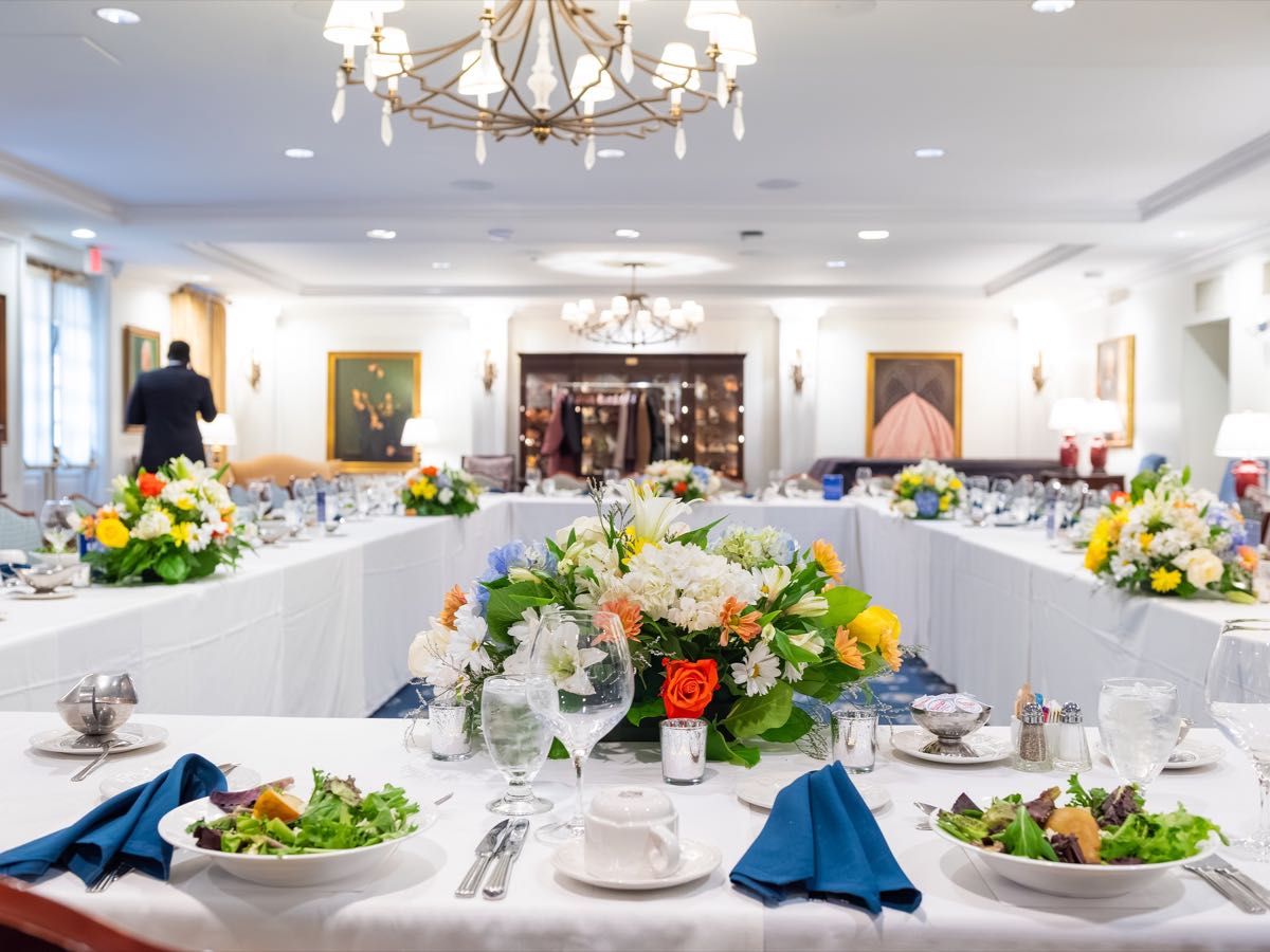 The dining room set for the Roundtable before guests arrive